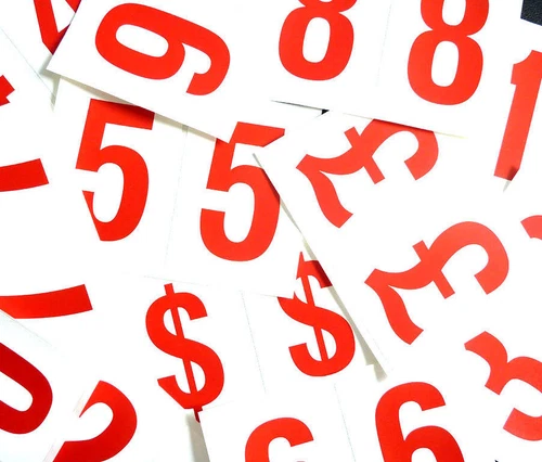 75mm 7.6cm Rosso su Bianco Adesivo Numeri,Numerazione Adesivi,Plastica Etichette