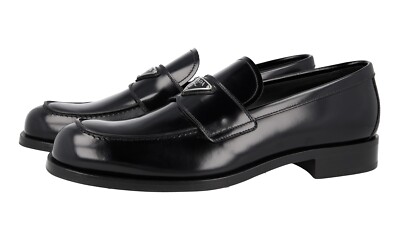 PRADA LOGO LOAFER CHOCOLATE DRESS SHOES 2DB195 BLACK LEATHER