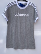 Image of Adidas 3 Stripes Women's Short Sleeved Tee Grey Melange / White Size UK 8 Bnwt