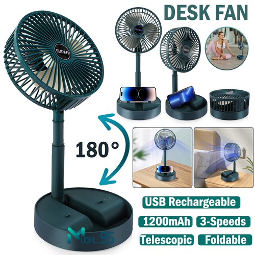 Stand Fan Portable Folding Pedestal USB Rechargeable Telescopic Table Floor Fan
