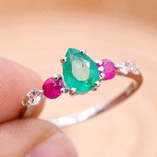 Real Emerald, Ruby Diamond Eternity Ring, 925 Sterling Silver Birthstone Ring