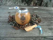  Mate Gourd Hand Made Asociación Uruguaya de Fútbol - Mate + Straw Map-Uruguay