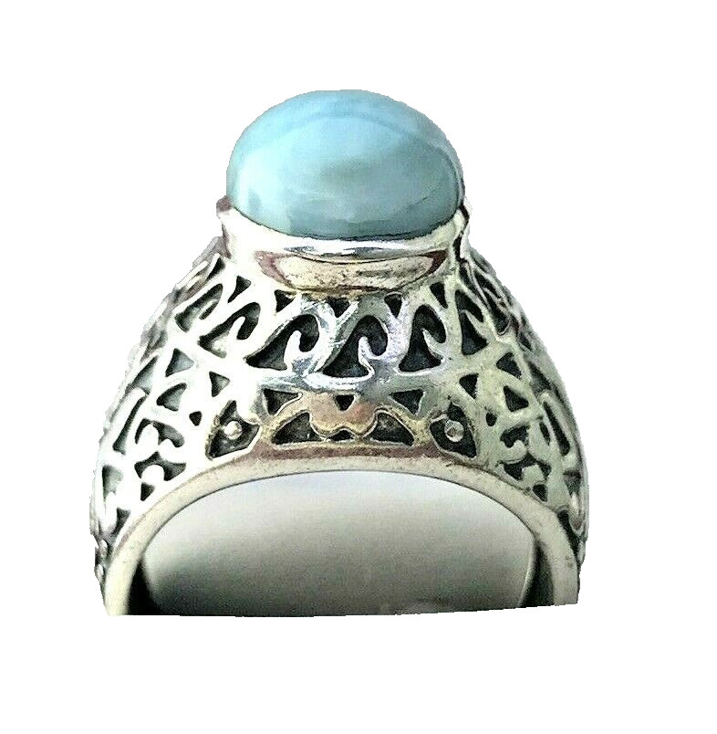 Sterling silver Statement Signet Ring Larimar Ova… - image 2