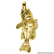 New 14k Gold 3D Largemouth Bass Fish Pendant