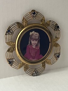 Antique Brass Oval Hanging Bejeweled Photo Frame #100