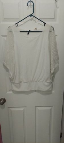 New Directions Womens White Quarter Sleeve Pullover Blouse Top Size Lg Lined - Picture 2 of 7