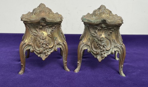 Pair Of Antique Vintage French Footed Trinket Boxes Jewellery Caskets - Picture 4 of 10