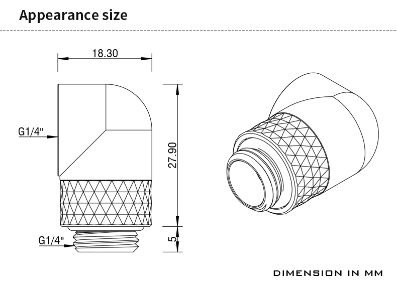 Barrow G1/4" 90 Degree Rotary Fitting – Male To Female Connector For PC Water Cooling