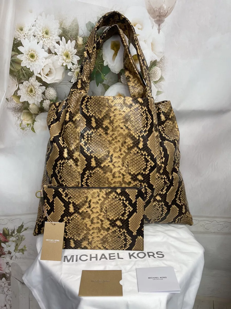 Michael Kors Collection Monogramme Python Embossed Leather Tote Bag pouch NWTS