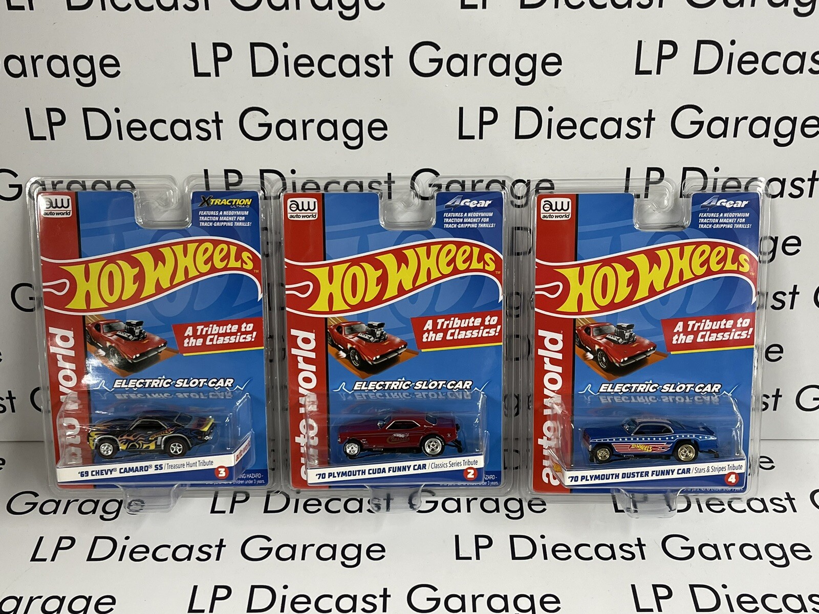 AUTO WORLD Slot Car Hot Wheels Tribute Set of 3 HO Scale Camaro Duster