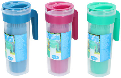 1 Liter Kunststoff Getränkekanne mit Filter 4 Trinkbecher verschüttungsfest Wasser Camping
