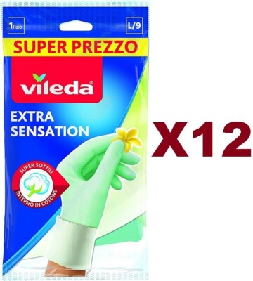 12PCS VILEDA EXTRA SENSATION NATURAL LATEX GLOVES LARGE L/9 LARGE