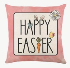 Happy Easter Bunny Floral Spring Easter Throw Pillow Cover Holiday Home Decor