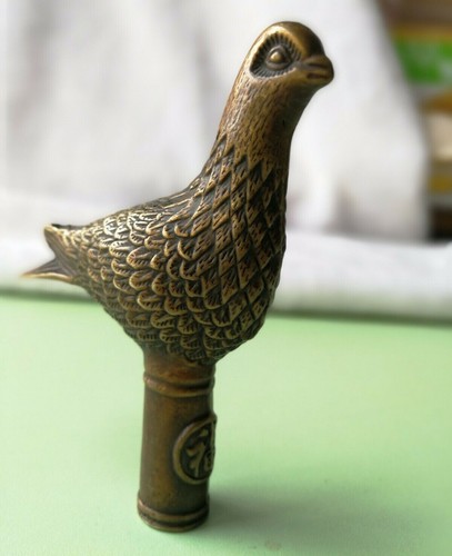 Antiguo bastón victoriano con cabeza de paloma de bronce sosteniendo paloma de pájaro - Imagen 5 de 7