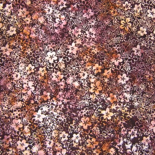 Anthology Fabric - Batik 213Q-4 Coffee Brown Flower & Fern - Cotton YARD - Picture 1 of 1