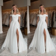 New Wedding Dresses with Side Split Off the Shoulder Sweep Train Bridal Gowns