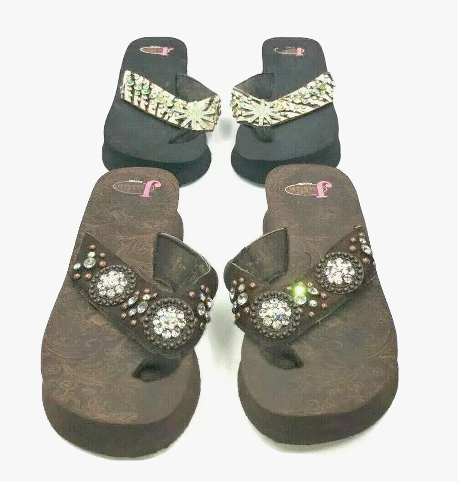 Sandalias Justin Chanclas Audrey Cebra y Pelo de Becerro Brumoso Negro y Marrón 2 Pares Foto 2 de 4