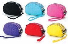 NEW TRI-ZIP POCKETS ,GRAY ZIPPERS,SMALL NYLON WRISTLET,CLUTCH,WALLET