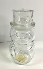 Vintage Libbey Glass Snowman Candy Apothecary Treat Jar Clear Canister 7.5”