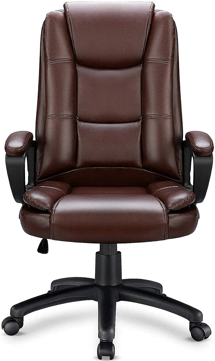 Heavy duty leather office rolling computer chair brown high back executive desk deals