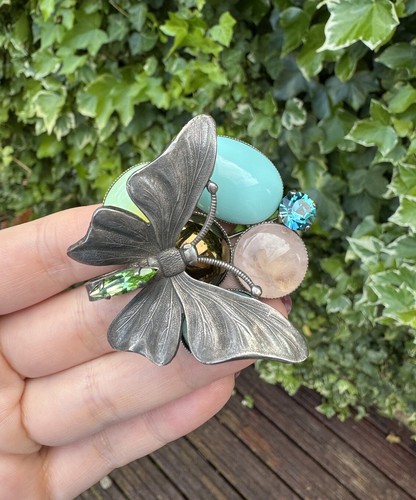 Vintage Philippe Ferrandis Paris For Jaeger Butterfly Brooch Pendant Cabochons