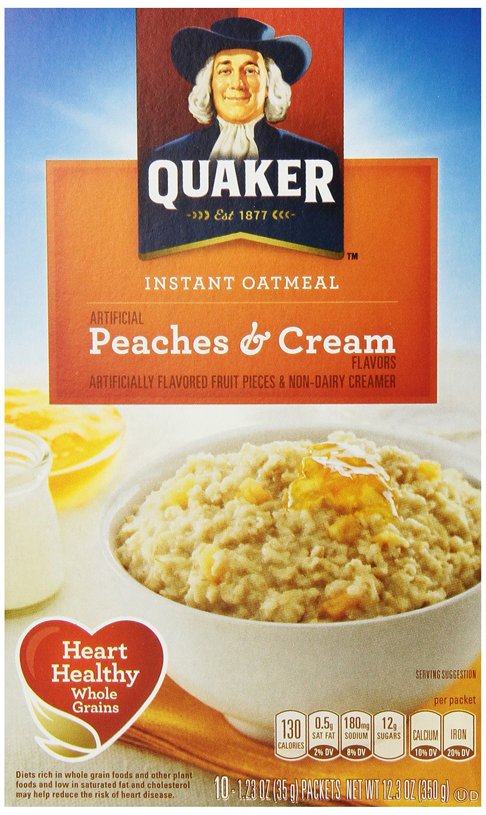 Quaker Peaches and Cream Instant Oatmeal, 10 Ct, 10.5 Oz Pack
