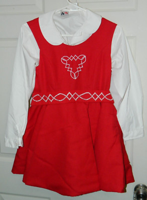 Embroidered Red w/ Black Girls Irish Step Dancing Costume w/ Cape Med. VG - Exc