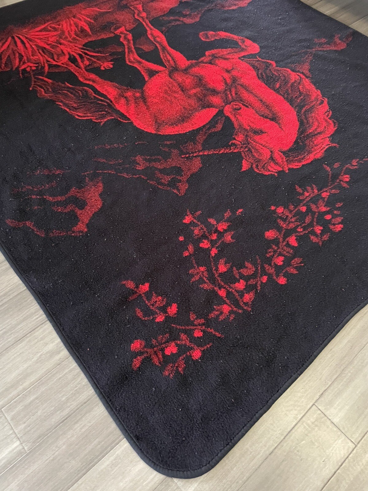 Vintage San Marcos Blanket Unicorn Horse RED BLACK Reversible 2sided