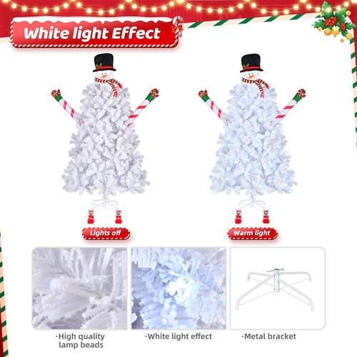 6.5' Pre-Lit Hinged Snowman Artificial Christmas Tree White w/ LED Lights - Picture 4 of 8