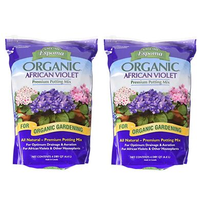 Espoma (#AV4) Organic African Violet Potting Mix, 4 Quart (2 Pack)