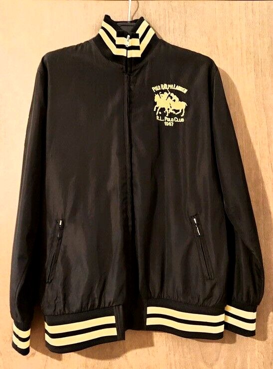 Giacca Vintage POLO RALPH LAUREN Giocatori Polo Doppio Pony Retro Varsity Nera L