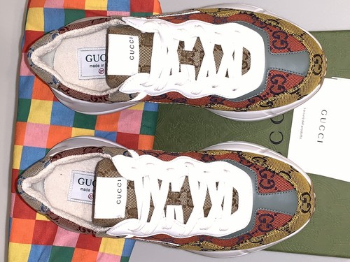 GUCCI RHYTON YELLOW MULTICOLORED FABRIC CANVAS WOMEN SNEAKERS Gucci Sz. 7 - Picture 3 of 8
