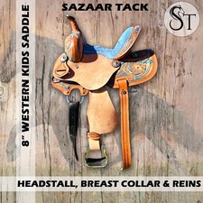 8" Western Leather Youth Kids Horse Pony Saddle Tack Set Floral Tooled Free Ship