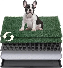 Dog Grass Pad with Tray, 30"x20" Medium Grass Pad for Dogs Potty with 2pcs Ar...