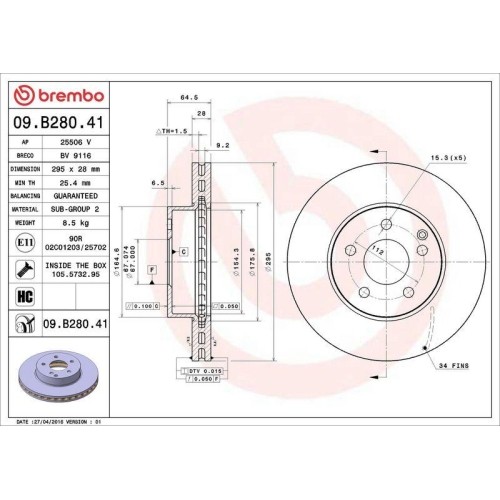 Bremsscheibe Brembo 09.B280.41 Prime Line - Uv Coated FüR Mercedes Benz-image