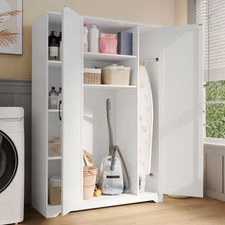 Wooden Broom Storage Closet Vacuum Cleaner Cabinet Storage with Tool Cabinet