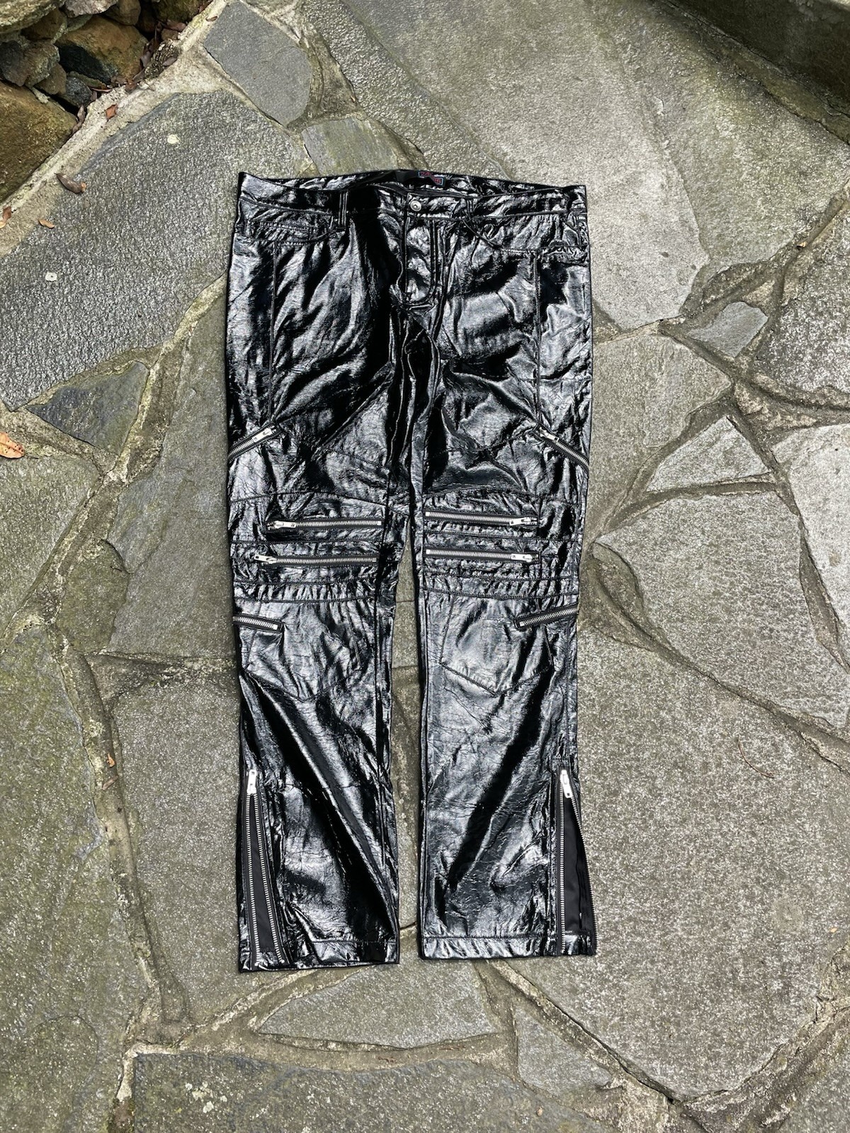 Vintage Y2K Rave Pants Bondage Tripp Style Pleather Shiny Leather Emo Goth Retro