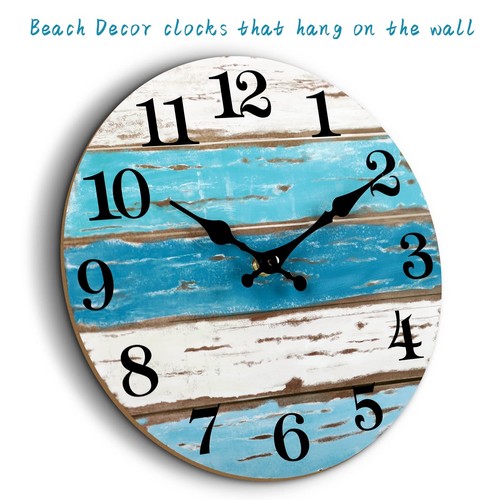 Wall Clock - Beach Themed Blue Wall Clocks Battery Operated Silent Non-Ticking, - 第 4/8 張圖片