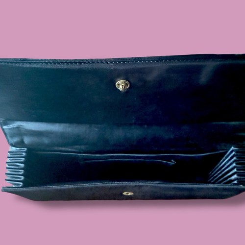 Vintage Clutch Abendtasche Petit Point 40er 50er Jahre schwarz Satin Akkordeon Handtasche - Bild 8 von 10