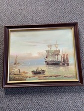 Framed Ship painting on canvas original