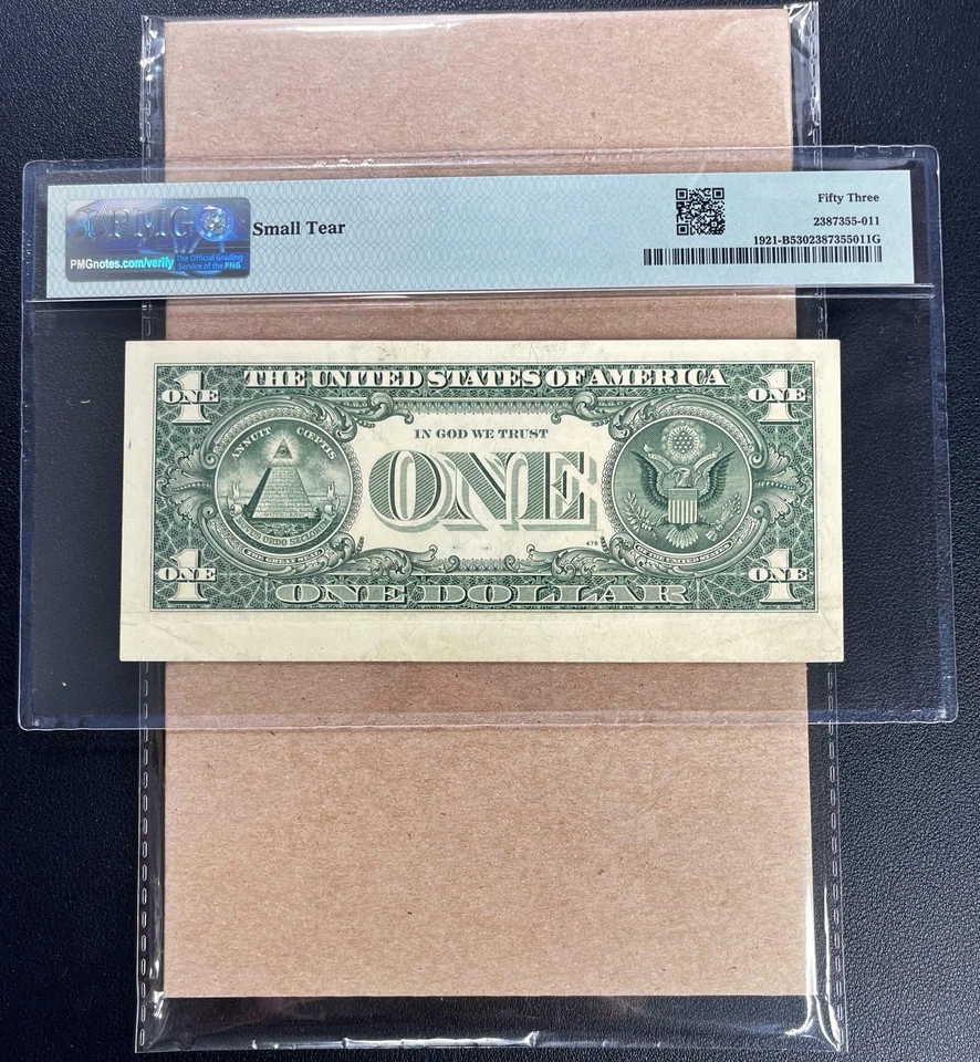 1995 $1 Federal Reserve Note NEW YORK "CUTTING ERROR" PMG 53 - AU Comment - Image 3 of 3