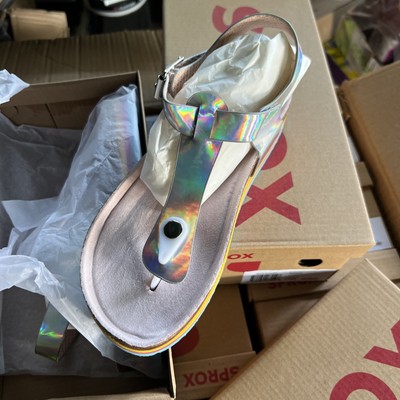 Sprox Kids Size 2 Rainbow Silver Holographic Sandals Cork Footbed   New in Box