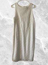 Liz Claiborne Women’s White Lace Sleeveless Shift Dress Size M Lined Back-Zip