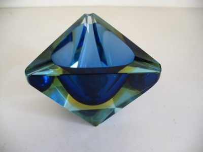 Murano Ascher Schale Blockschale mit Facettenschliff Flavio Poli Sommerso