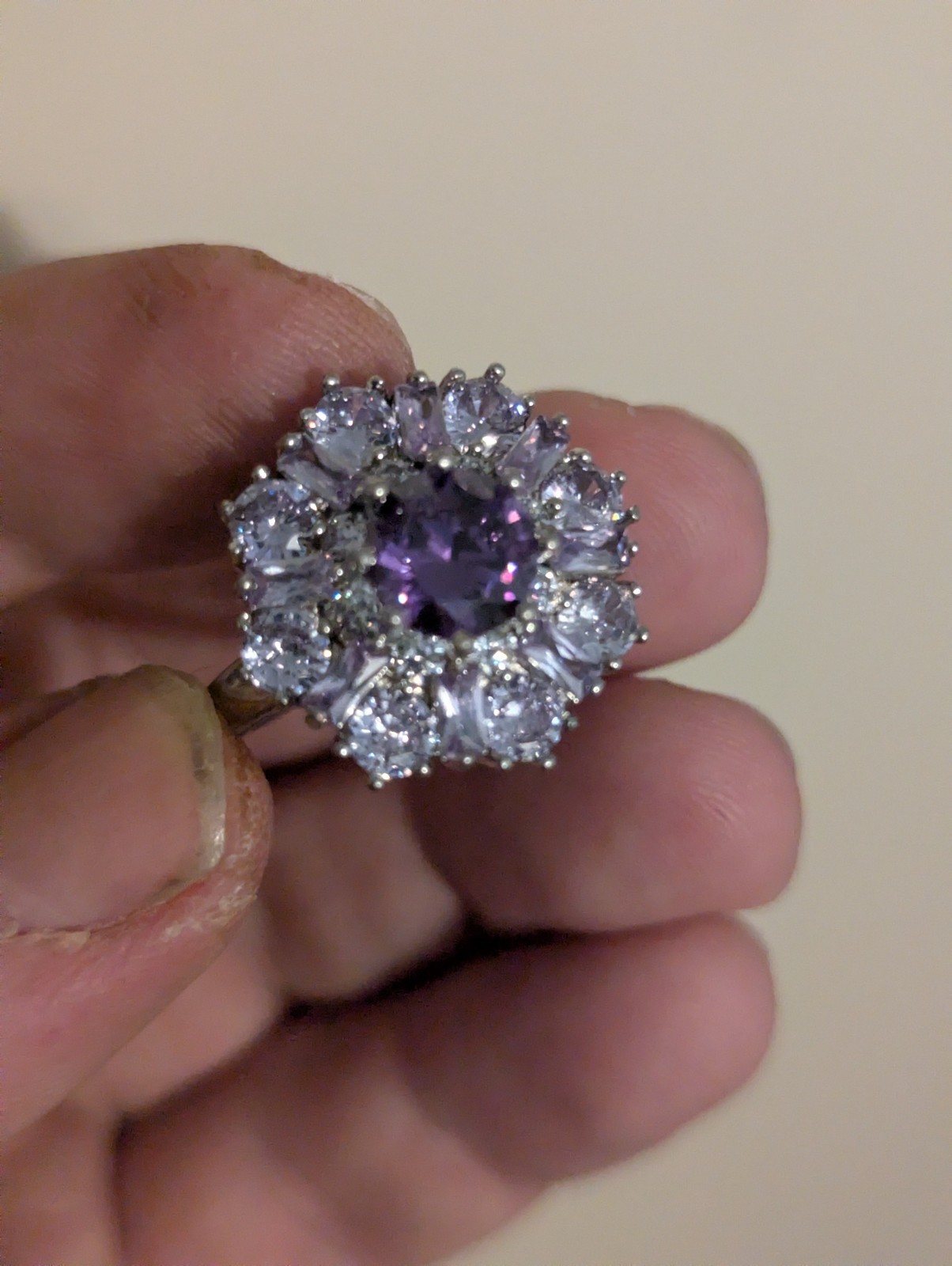 Amethyst Flower Ring With Rectangular & Round Cut… - image 2