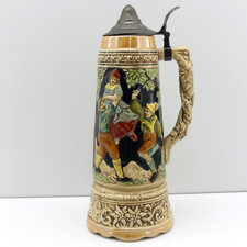 Vintage Thewalt German Beer Stein Lidded Western Germany Relief Scene Pewter Lid