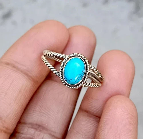 Turquoise Ring, Handmade Ring, 925 Silver Ring, Dainty Ring, Twisted  , All Size