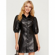 Lässig formell handgefertigt elegant schwarz Damen Echt Lammleder Leder Kleid...