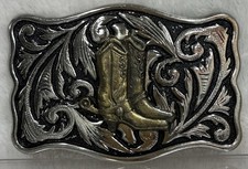 Vintage Western Cowboy Belt Buckle With Raised Gold Tone Boots