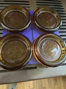 Indiana Glass Tiara Amber Glass Coasters Set of 4 Embossed Sandwich Pattern Vtg